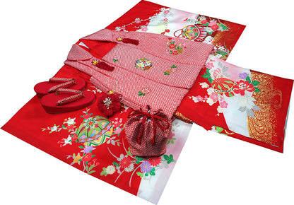 七五三 着物 3歳 女の子 正絹 着物 被布セット 新品 73jf1013