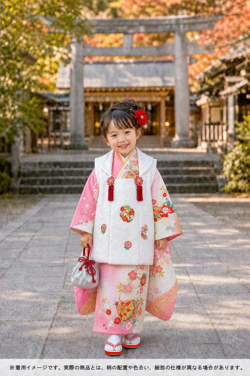 七五三 着物 3歳 女の子【正絹】着物 被布セット 新品 73jc1015