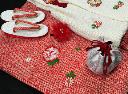 お宮参り 着物 女の子 正絹 祝着 初着 産着 のしめ 絞り 新品 j907