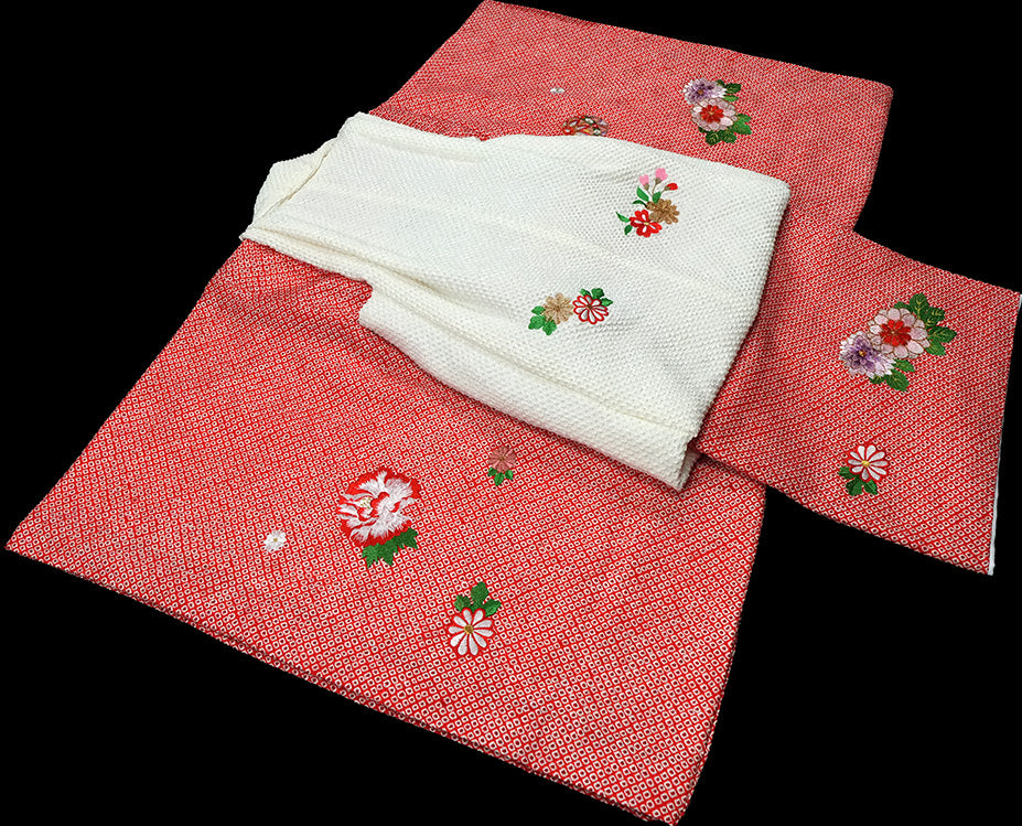 お宮参り 着物 女の子 正絹 祝着 初着 産着 のしめ 絞り 新品 j907