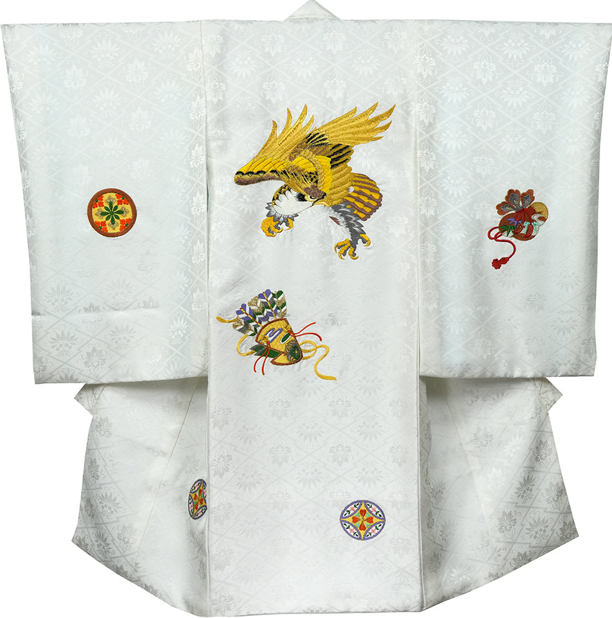 お宮参り着物 男の子 正絹 白地に黄金の鷹と宝尽くし 〜高貴なる白〜d2127