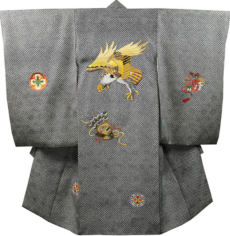 お宮参り 着物 男の子 正絹 祝着 鷹柄 疋田｜初着 日本製 d2136