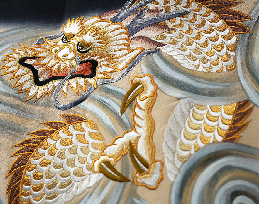 お宮参り着物 男の子 正絹 黒地に龍虎と竹 〜天の龍・地の虎〜d32039