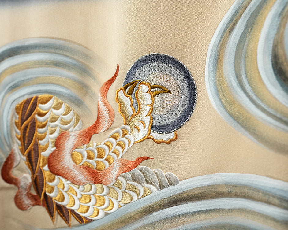 お宮参り着物 男の子 正絹 黒地に龍虎と竹 〜天の龍・地の虎〜d32039