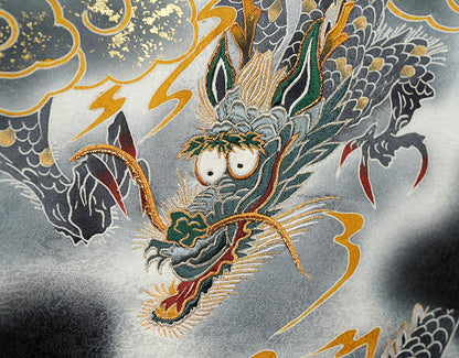 お宮参り着物 男の子 正絹 黒地に雲龍と荒波 〜勇壮なる昇り龍〜d32067