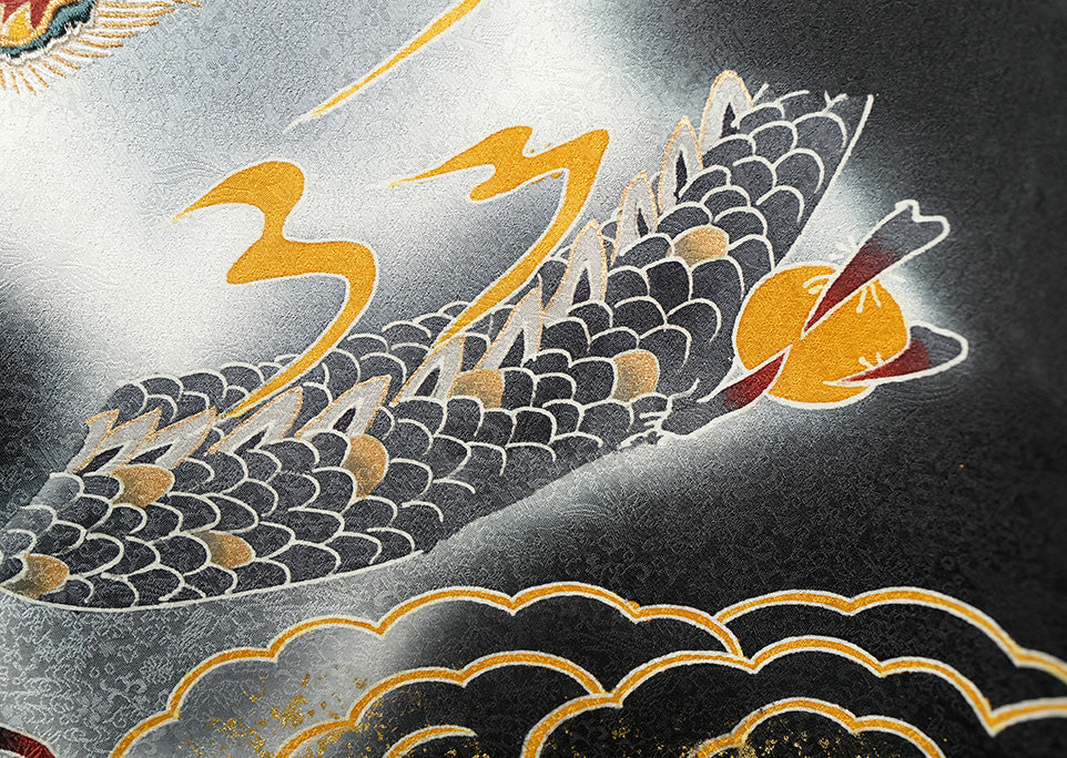 お宮参り着物 男の子 正絹 黒地に雲龍と荒波 〜勇壮なる昇り龍〜d32067