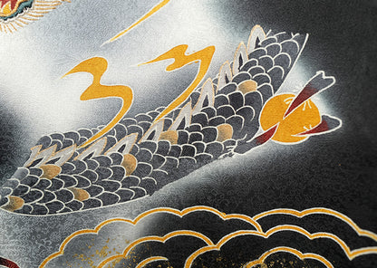 お宮参り着物 男の子 正絹 黒地に雲龍と荒波 〜勇壮なる昇り龍〜d32067