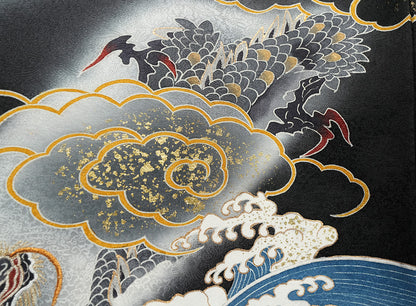 お宮参り着物 男の子 正絹 黒地に雲龍と荒波 〜勇壮なる昇り龍〜d32067