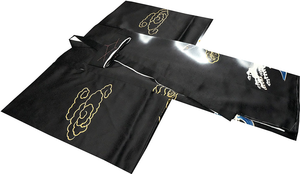 お宮参り着物 男の子 正絹 黒地に雲龍と荒波 〜勇壮なる昇り龍〜d32067