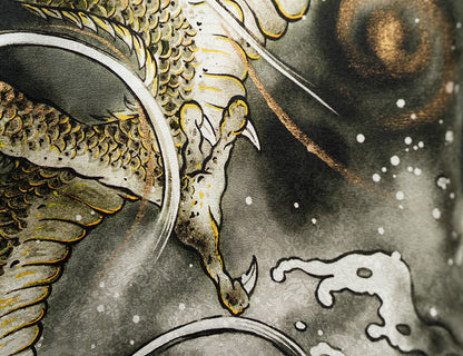 お宮参り着物 男の子 正絹 白地に水墨画風 雲龍と宝珠 〜黄金の龍〜d32068