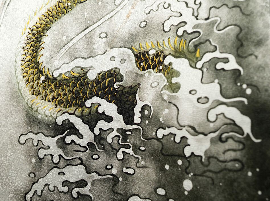 お宮参り着物 男の子 正絹 白地に水墨画風 雲龍と宝珠 〜黄金の龍〜d32068