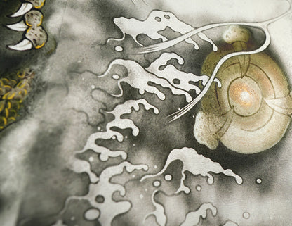 お宮参り着物 男の子 正絹 白地に水墨画風 雲龍と宝珠 〜黄金の龍〜d32068