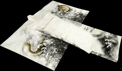 お宮参り着物 男の子 正絹 白地に水墨画風 雲龍と宝珠 〜黄金の龍〜d32068