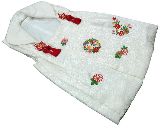 七五三 3歳 女の子 正絹 白 被布コート 小花刺繍 新品ht202