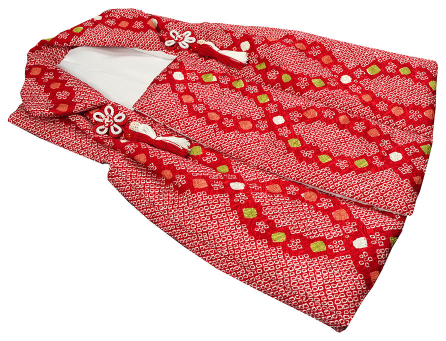 七五三 3歳 女の子 正絹 赤 被布コート 絞りht324