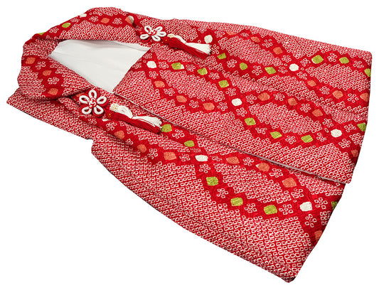 七五三 3歳 女の子 正絹 赤 被布コート 絞りht324