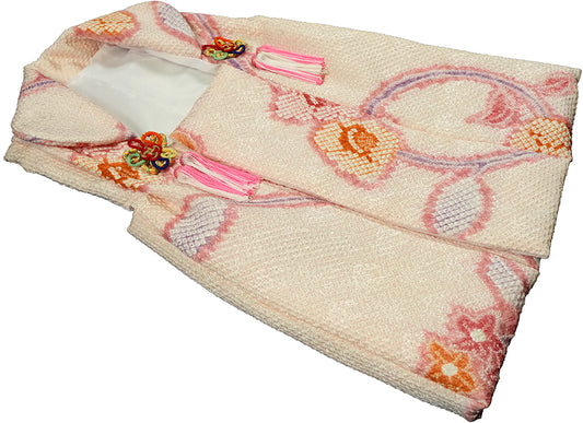 七五三 3歳 女の子 正絹 ピンク 被布コート 絞り 新品ht332