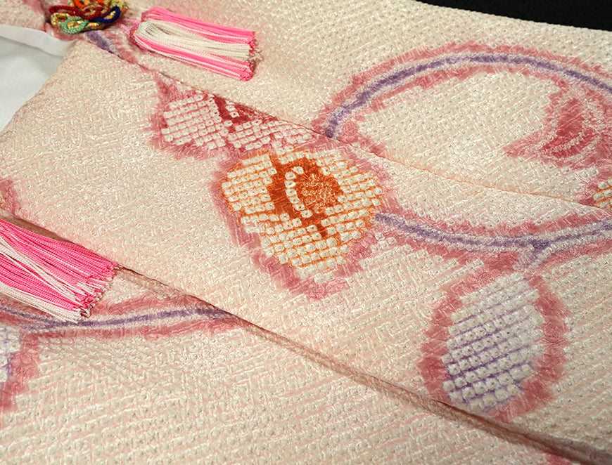 七五三 3歳 女の子 正絹 ピンク 被布コート 絞り 新品ht332