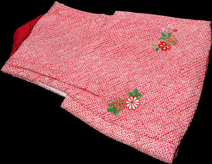 七五三 3歳 正絹 被布コート 女の子 赤 絞り 刺繍入り S寸 ht338