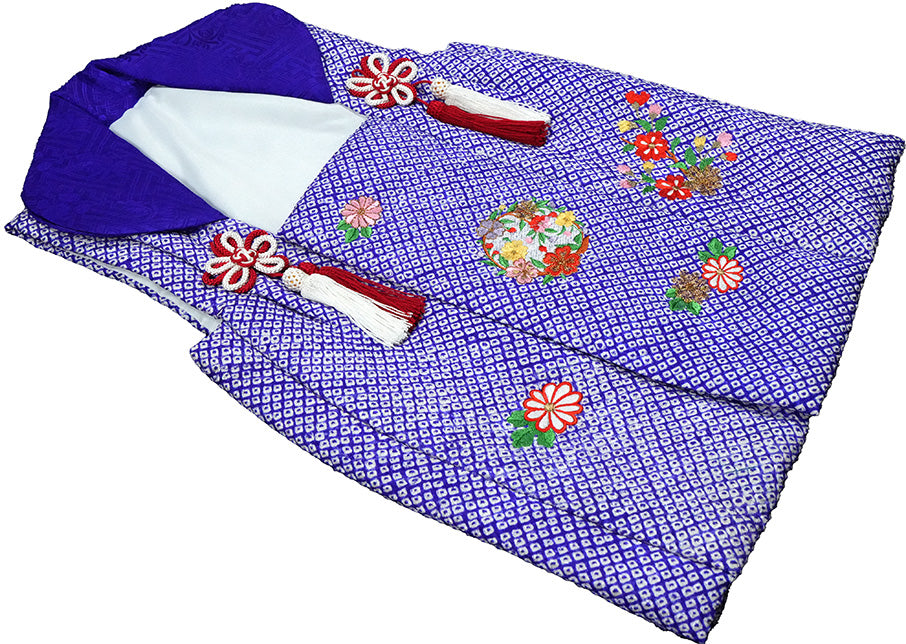 七五三 3歳 正絹 被布コート 女の子 青紫 絞り 刺繍入り S寸 ht339