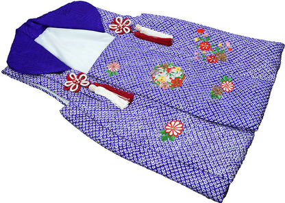 七五三 3歳 正絹 被布コート 女の子 青紫 絞り 刺繍入り S寸 ht339