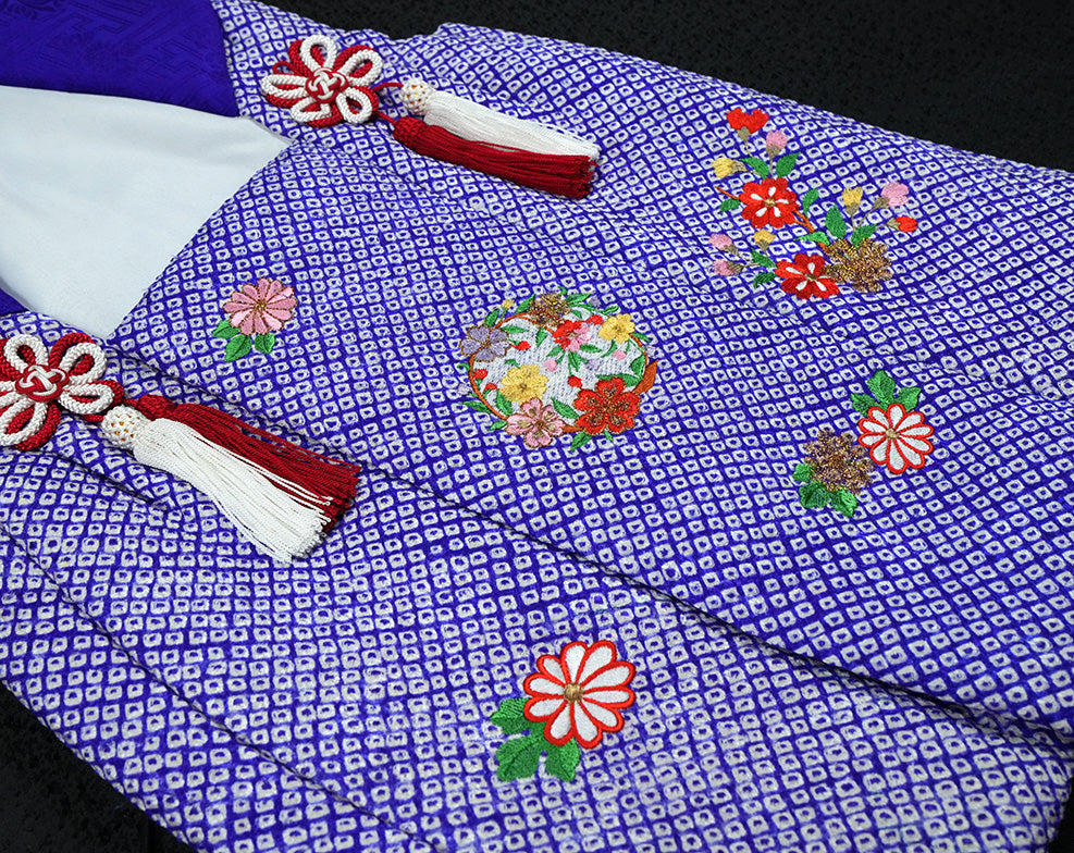 七五三 3歳 正絹 被布コート 女の子 青紫 絞り 刺繍入り S寸 ht339