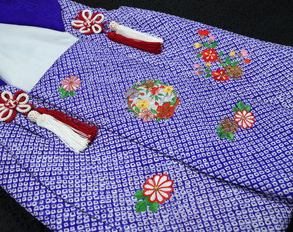 七五三 3歳 正絹 被布コート 女の子 青紫 絞り 刺繍入り S寸 ht339