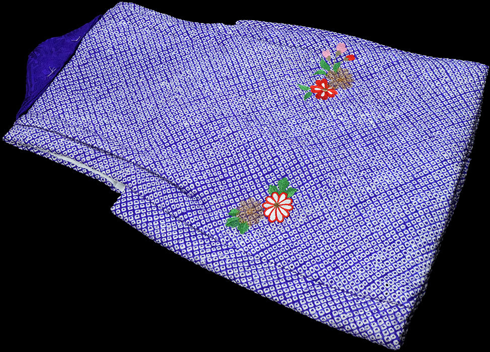 七五三 3歳 正絹 被布コート 女の子 青紫 絞り 刺繍入り S寸 ht339