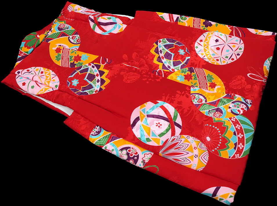 七五三 3歳 正絹 被布コート 女の子 赤地 手まり柄ht340