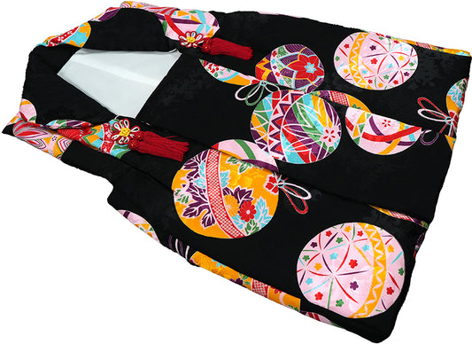 七五三 3歳 正絹 被布コート 女の子 黒地 手まり柄ht341