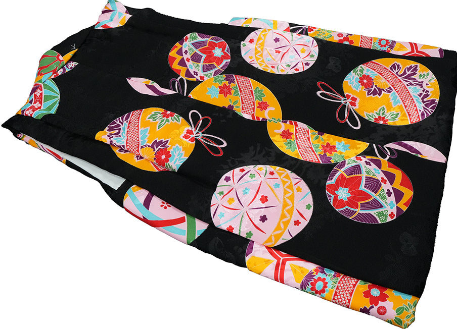 七五三 3歳 正絹 被布コート 女の子 黒地 手まり柄ht341