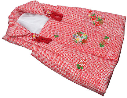 七五三 3歳 女の子 正絹 赤 被布コート 小花刺繍 新品ht602
