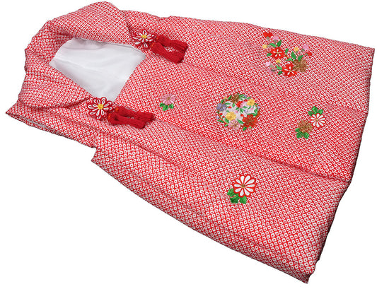 七五三 3歳 女の子 正絹 赤 被布コート 小花刺繍 新品ht602