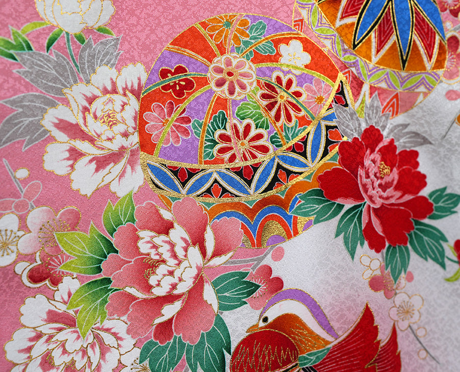 お宮参り 着物 女の子 正絹 祝着 初着 毬柄 ピンク【日本製】j1015