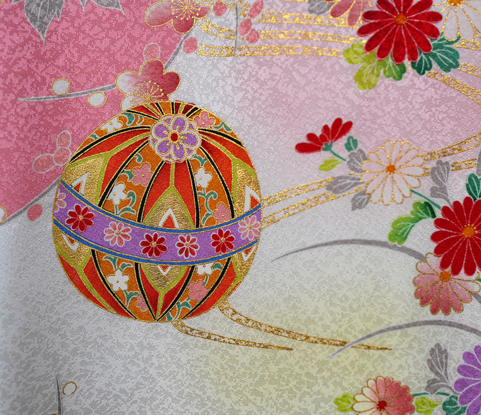 お宮参り 着物 女の子 正絹 祝着 初着 毬柄 ピンク【日本製】j1015