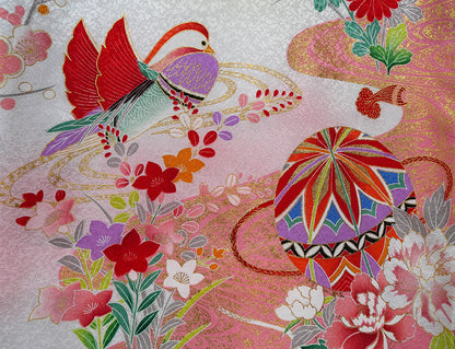 お宮参り 着物 女の子 正絹 祝着 初着 毬柄 ピンク【日本製】j1015