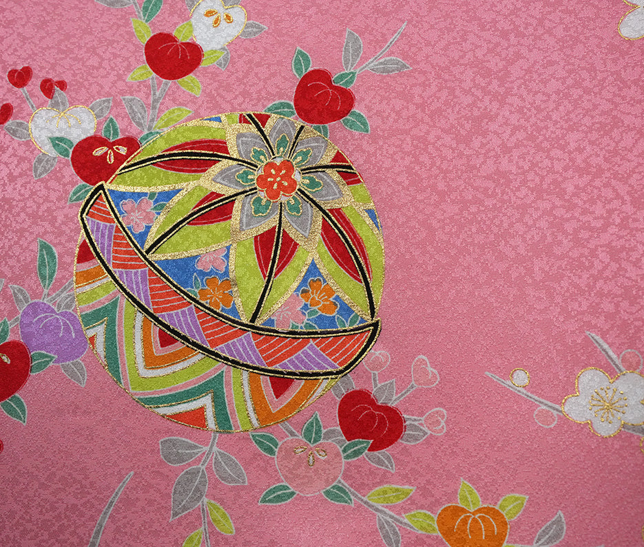 お宮参り 着物 女の子 正絹 祝着 初着 毬柄 ピンク【日本製】j1015