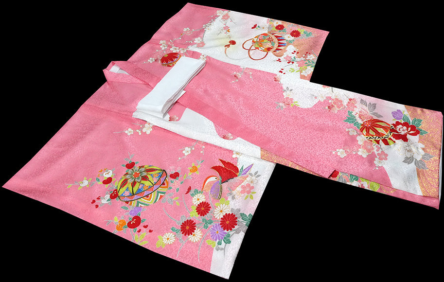 お宮参り 着物 女の子 正絹 祝着 初着 毬柄 ピンク【日本製】j1015