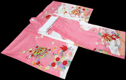 お宮参り 着物 女の子 正絹 祝着 初着 毬柄 ピンク【日本製】j1015