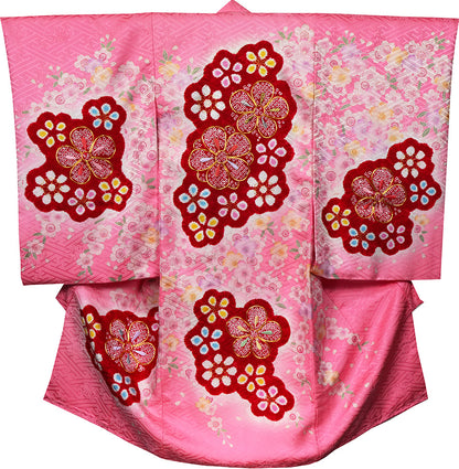 お宮参り 着物 女の子 正絹 祝着 初着 産着 のしめ 絞り 新品j51022