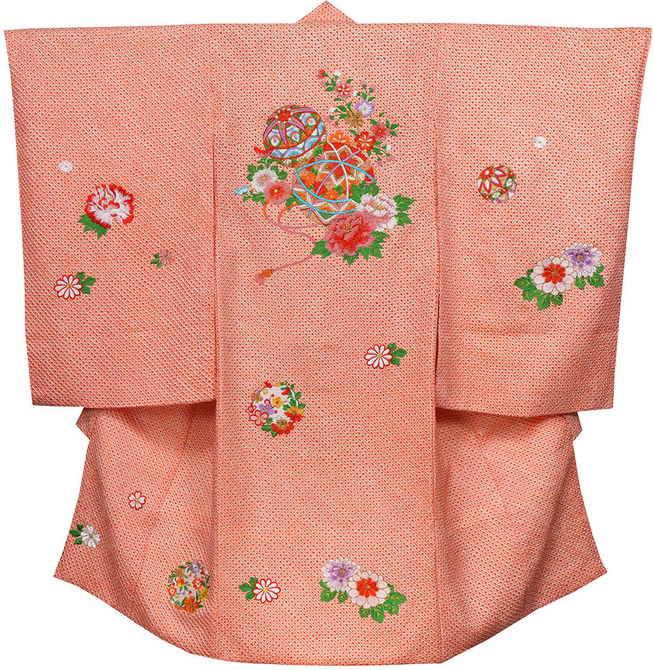 お宮参り 着物 女の子 正絹 祝着 初着 総絞り 刺繍 【日本製】j917