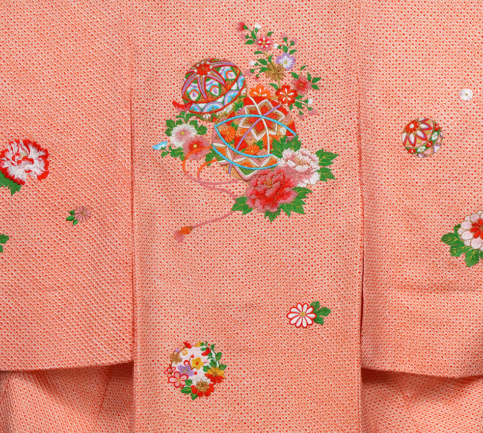 お宮参り 着物 女の子 正絹 祝着 初着 総絞り 刺繍 【日本製】j917