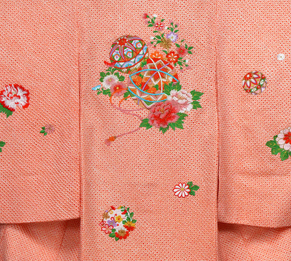お宮参り 着物 女の子 正絹 祝着 初着 総絞り 刺繍 【日本製】j917